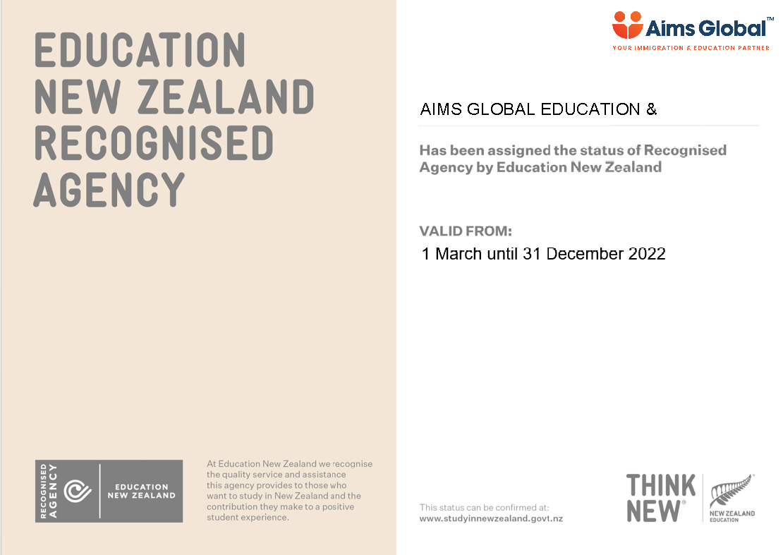 Aims Global Immigration Advisers is an Education New Zealand Recognised Agency Aims Global Immigration Advisers is an Education New Zealand Recognised Agency